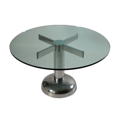 Round Table Chromed Metal Glass Top Vintage Italy 1960s-1970s