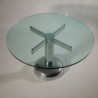 Round Table Chromed Metal Glass Top Vintage Italy 1960s-1970s