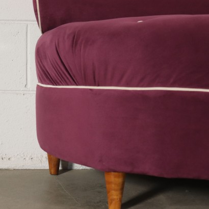 Bench with Stool Velvet Upholstery Vintage Italy 1940s