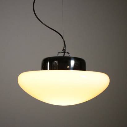 Vintage Ceiling Lamp Sergio Mazza for Quattrifolio Chromed Metal Glass
