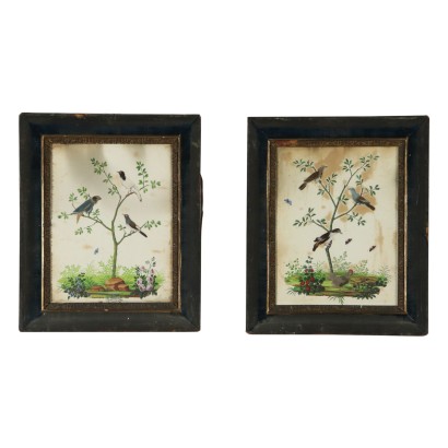 Pair of Natural Compositions Mixed Technique 19th Century