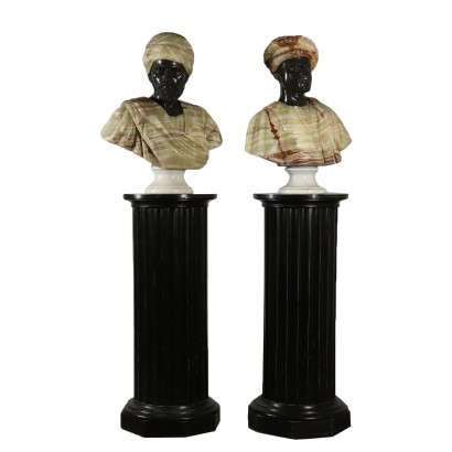 Pair of Busts Marble Alabaster Italy 20th Century