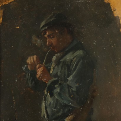 Sketch by Alceste Campriani Man with Pipe 19th Century