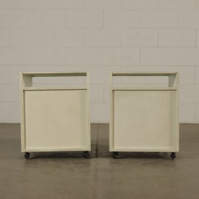 Pair of Nightstands with Wheels by De Carli for Sormani Wood Glass 60s