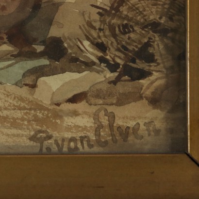 Aquarell auf Papier Landschaft von Pierre Van Elven 19.Jahrhundert