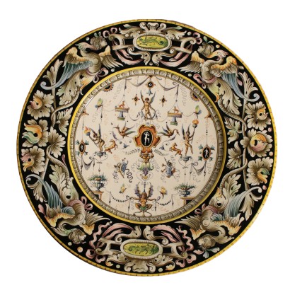 Decorative Plate with Ornaments Majolica Italy Late 1800s