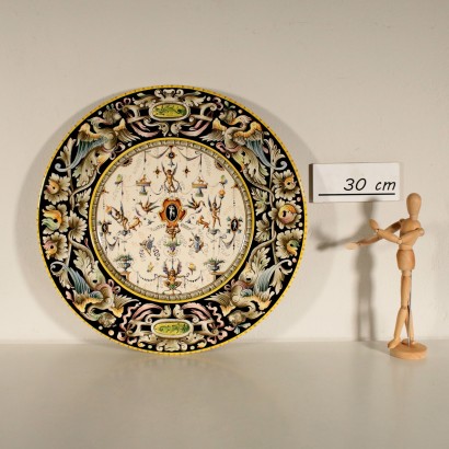 Decorative Plate with Ornaments Majolica Italy Late 1800s