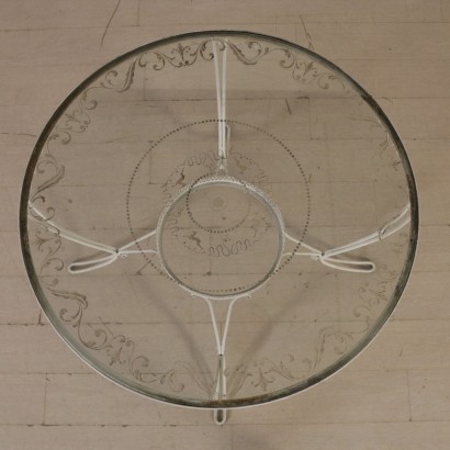 Table Fer forgé Verre décoré Fabriqué en Italie Années 50-60