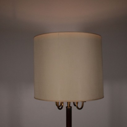 Floor Lamp Wood Brass Fabric Lampshade Vintage Italy 1940s-1950s