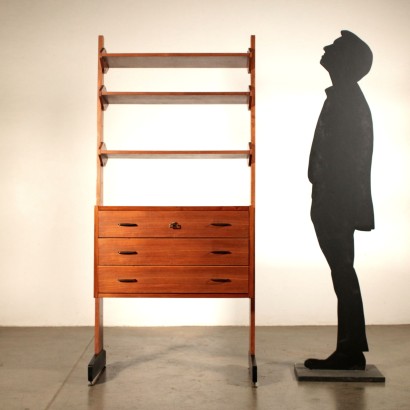 Teak Veneered Bookcase Adjustable Shelves Vintage Italy 1960s