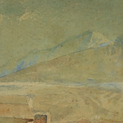 Paysage de Montagne Luigi Bocca Aquarelle sur Papier Italie '900