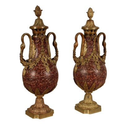 Pair of Marble Vases Gilded Bronze 19th Century