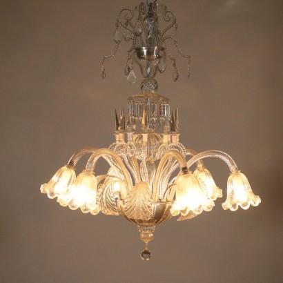 Large Glass Chandelier Murano Italy First Half of 1900s