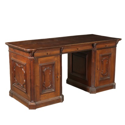 Antique Pedestal Desk Walnut Italy 18th Century