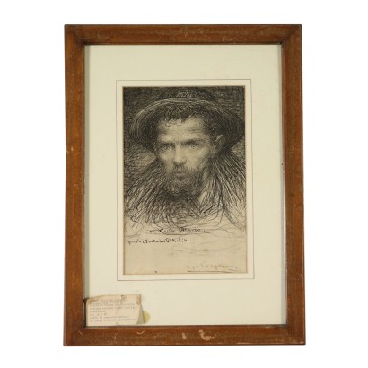 Drawing by Angelo Dall'Oca Bianca Portrait of Man 19th Century