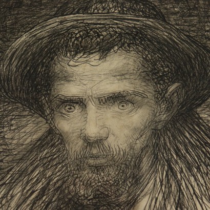Drawing by Angelo Dall'Oca Bianca Portrait of Man 19th Century