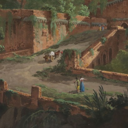 Painting Landscape with Castle and Figures 18th Century