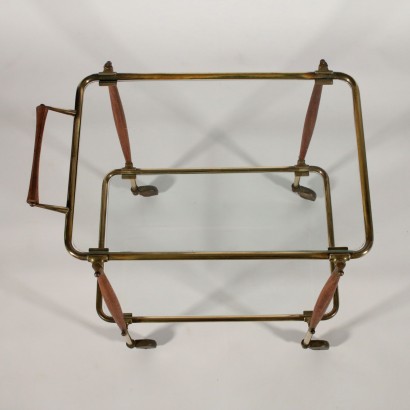 Service Cart Brass Wood Glass Vintage Italy 1950s