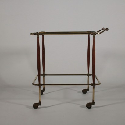 Service Cart Brass Wood Glass Vintage Italy 1950s