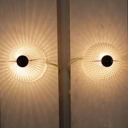Pair of Wall Lights Brass Glass Vintage Italy 1940s-1950s