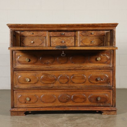Walnut Chest of Drawers Carved Tiles Italy First Half of 1700s
