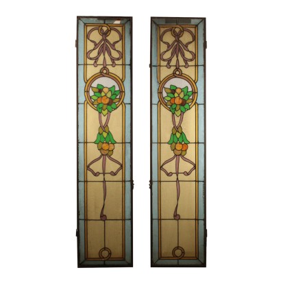 Pair of Liberty Glass Windows Italy First Half of 1900s