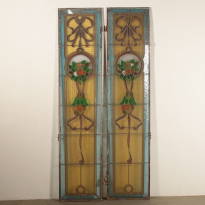 Pair of Liberty Glass Windows Italy First Half of 1900s