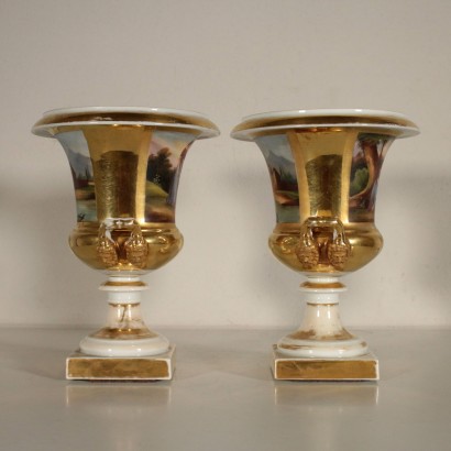 Pair of Vases Porcelain with Ornaments Italy 20th Century