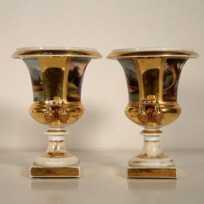 Pair of Vases Porcelain with Ornaments Italy 20th Century