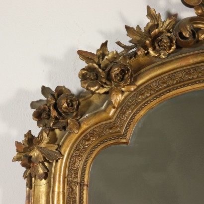Grand Miroir Sculpté Bois doré Italie Moitié '800