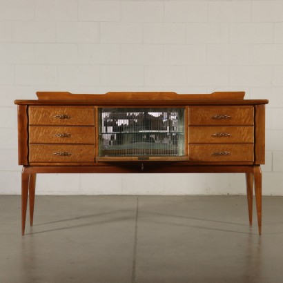 Buffet with Bar Compartment Burl Cherry Veneer Vintage Italy 1950s