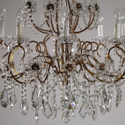 Chandelier Sixteen Arms Gilded Iron Glass Crystal Italy Late 1800s