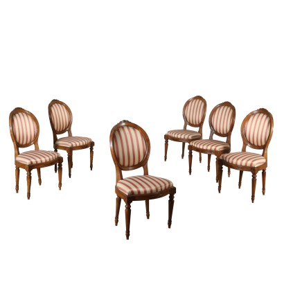 Set of Six Neoclassical Walnut Chairs Italy 18th Century