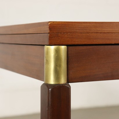 Extendable Table Teak Veneer Brass Vintage Italy 1960s