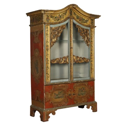 Decorated Glass Cabinet Lacquered Wood Italy 20th Century
