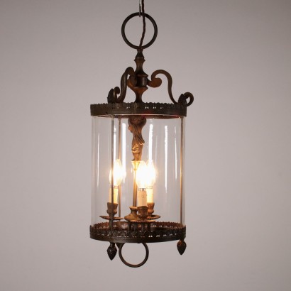 Lantern with Bronze Cherub and Pine Cone Italy 1900s