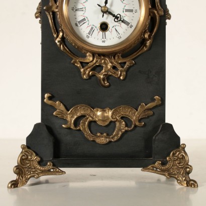 Antique Table Clock Black Marble Bronze 20th Century