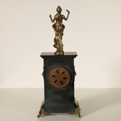 Antique Table Clock Black Marble Bronze 20th Century