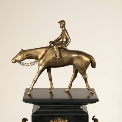 Pendule Marbre noir Bronze Métal émaillé '900