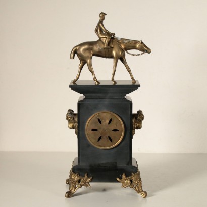 Pendule Marbre noir Bronze Métal émaillé '900