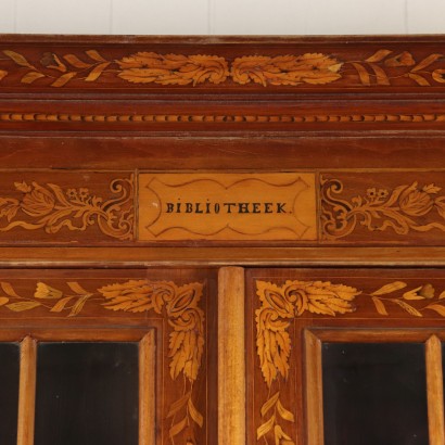 Large Bookcase Maple Mahogany Glass Doors Italy 1800s