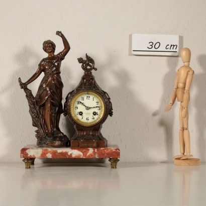 Table Clock Marble Base and Statue Italy Early 20th Century