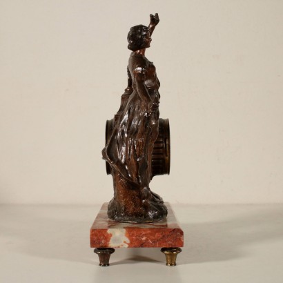 Table Clock Marble Base and Statue Italy Early 20th Century