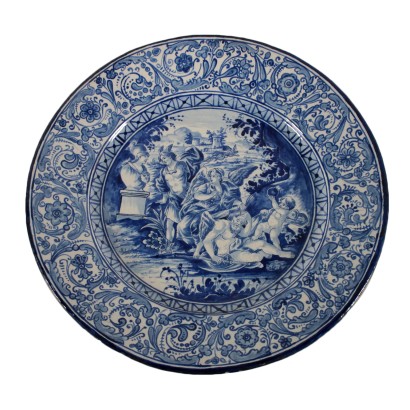 Decorative Plate Blue Ornaments Italy Early 20th Century