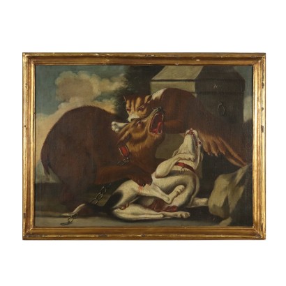 The Puma's Assault Oil on Canvas Painting 18th Century