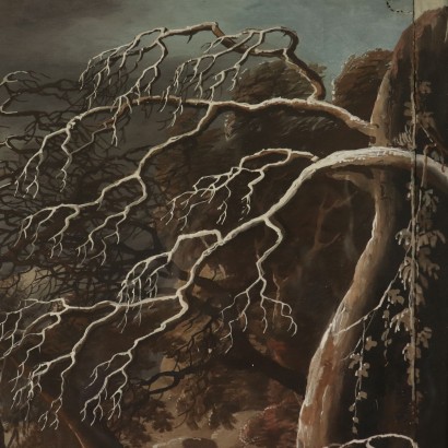Paysage d'Hiver Luigi Deleidi il Nebbia Huile sur Toile '800