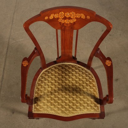 Paire de Chaises Art Nouveau Buis Acajou Nacre Italie Premier '900