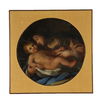 Vierge à l'Enfant Huile sur Table XIXeme siècle