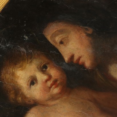 Vierge à l'Enfant Huile sur Table XIXeme siècle