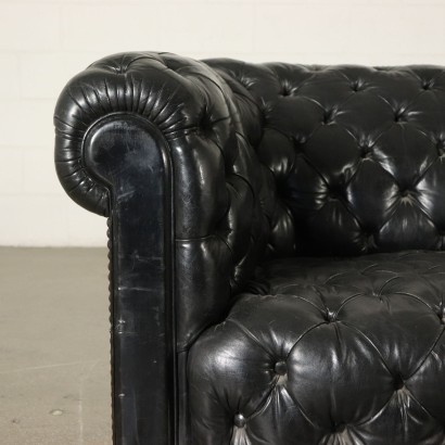 Chesterfield Sofa Black Leather Italy First Half of 1900s